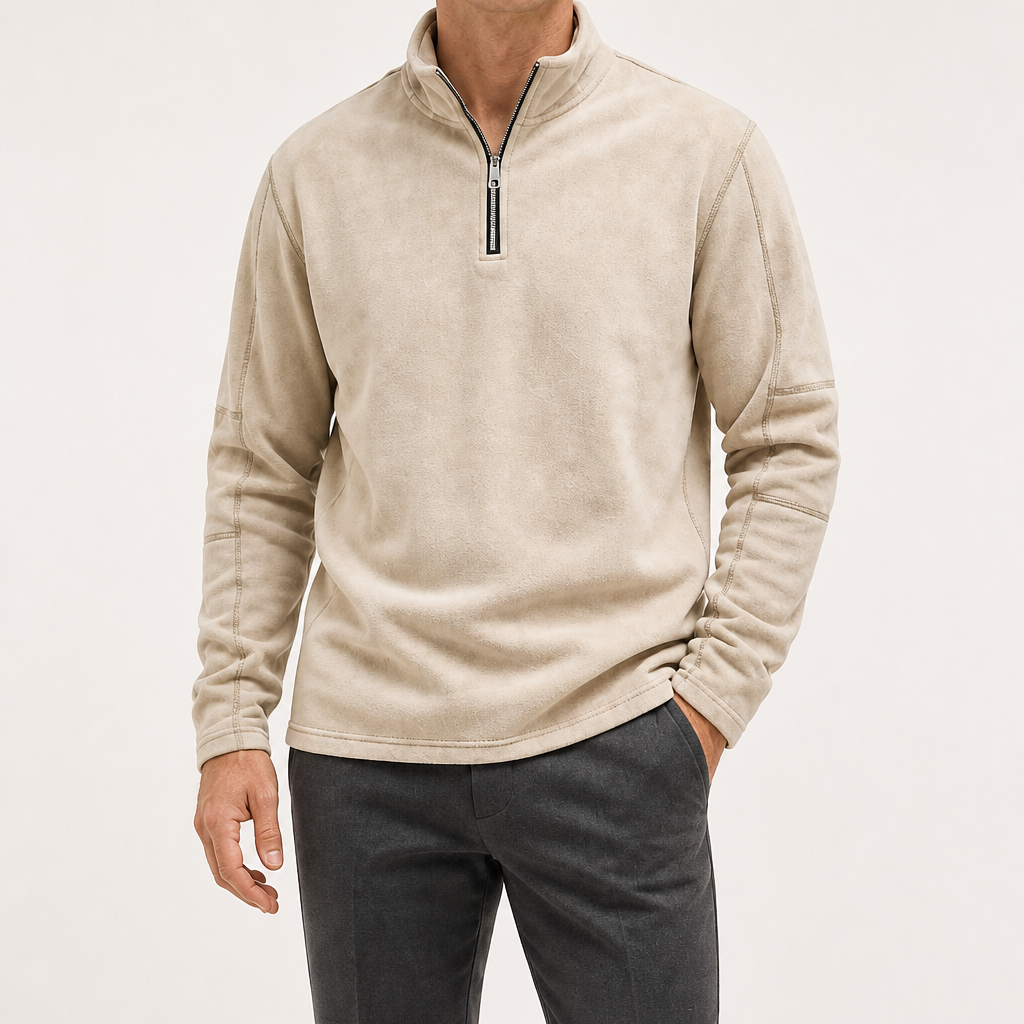 Clinton | Mens Fleece Half Zip Warm Casual Sweatshirt, Khaki