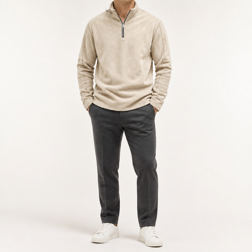 Clinton | Mens Fleece Half Zip Warm Casual Sweatshirt, Khaki