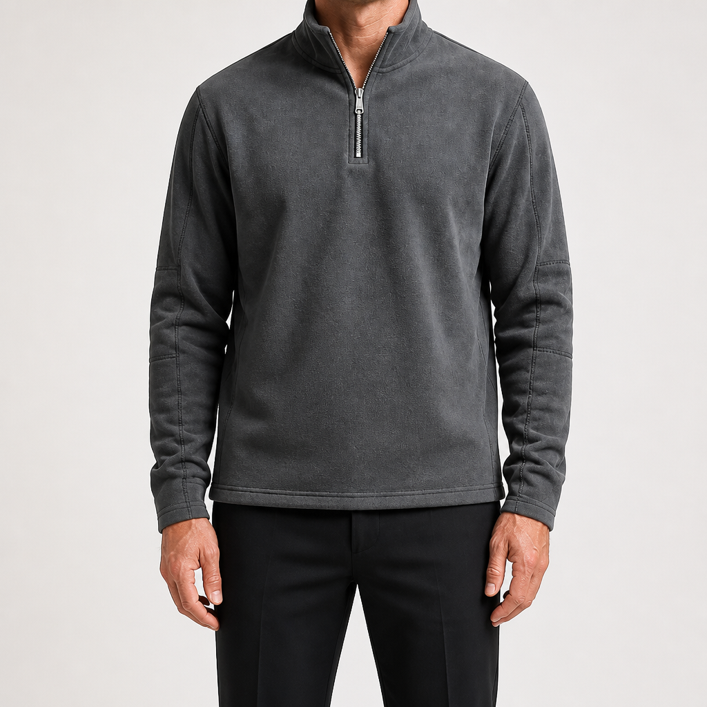 Clinton | Mens Fleece Half Zip Warm Casual Sweatshirt, Dark Grey