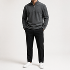 Clinton | Mens Fleece Half Zip Warm Casual Sweatshirt, Dark Grey