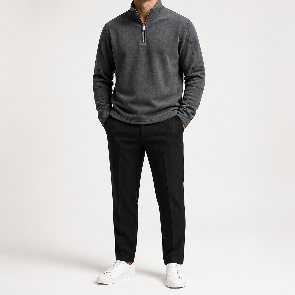 Clinton | Mens Fleece Half Zip Warm Casual Sweatshirt, Dark Grey