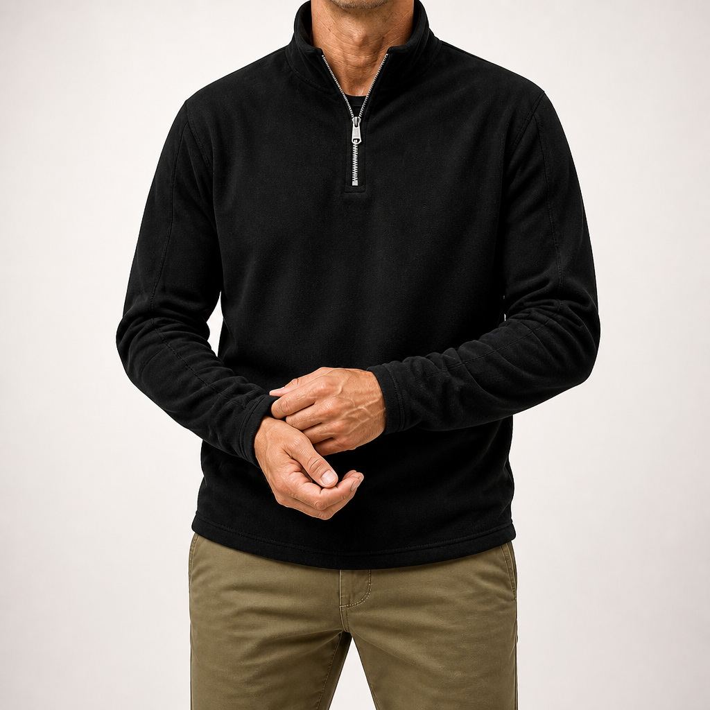 Clinton | Mens Fleece Half Zip Warm Casual Sweatshirt, Black