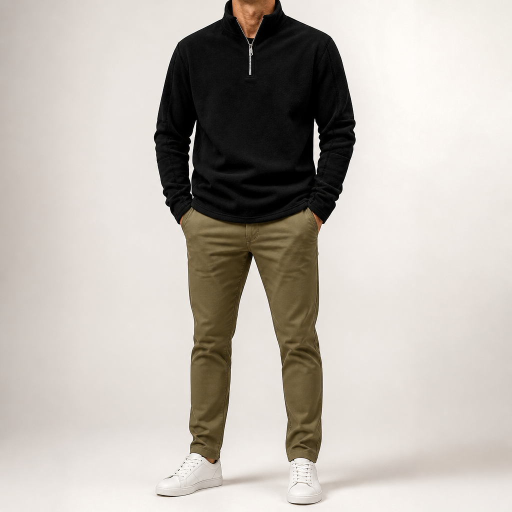 Clinton | Mens Fleece Half Zip Warm Casual Sweatshirt, Black