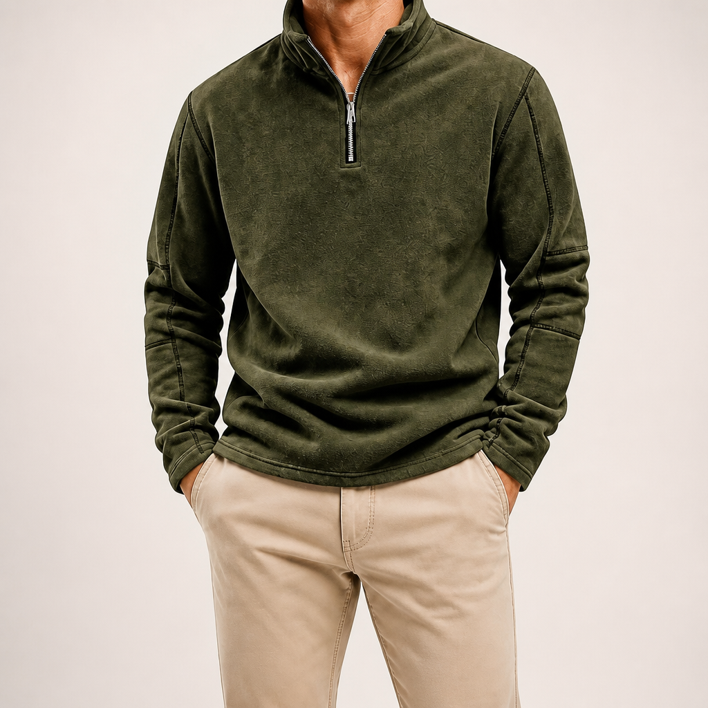 Clinton | Mens Fleece Half Zip Warm Casual Sweatshirt, Army Green