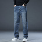 Cole | Straight Leg Stretch Mens Grey Blue Jeans - 1