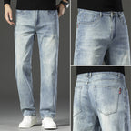 Cole | Straight Leg Stretch Mens Grey Blue Jeans - Vintage Light Blue