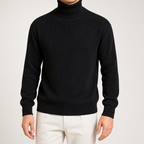 Colin | Mens Turtleneck Sweater Roll Neck Knit Base Layer Pullover, Black