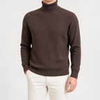 Colin | Mens Turtleneck Sweater Roll Neck Knit Base Layer Pullover, Brown