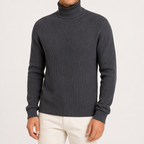 Colin | Mens Turtleneck Sweater Roll Neck Knit Base Layer Pullover, Dark Grey