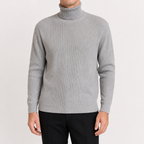 Colin | Mens Turtleneck Sweater Roll Neck Knit Base Layer Pullover, Light Grey