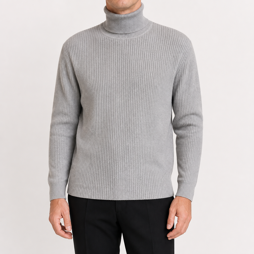 Colin | Mens Turtleneck Sweater Roll Neck Knit Base Layer Pullover, Light Grey