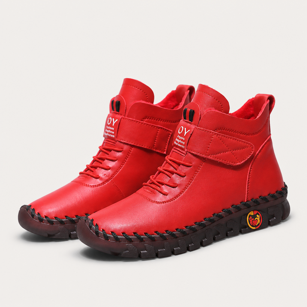 Colleen | Womens Fleece Lined Winter Wide Fit Ankle Boots, Red