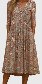 Coraline | Womens V Neck Printed Vacation Dress with Pockets - 12