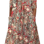 Coraline | Womens V Neck Printed Vacation Dress with Pockets - 4