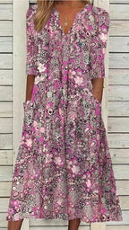 Coraline | Womens V Neck Printed Vacation Dress with Pockets - 7