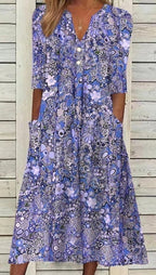 Coraline | Womens V Neck Printed Vacation Dress with Pockets - 9