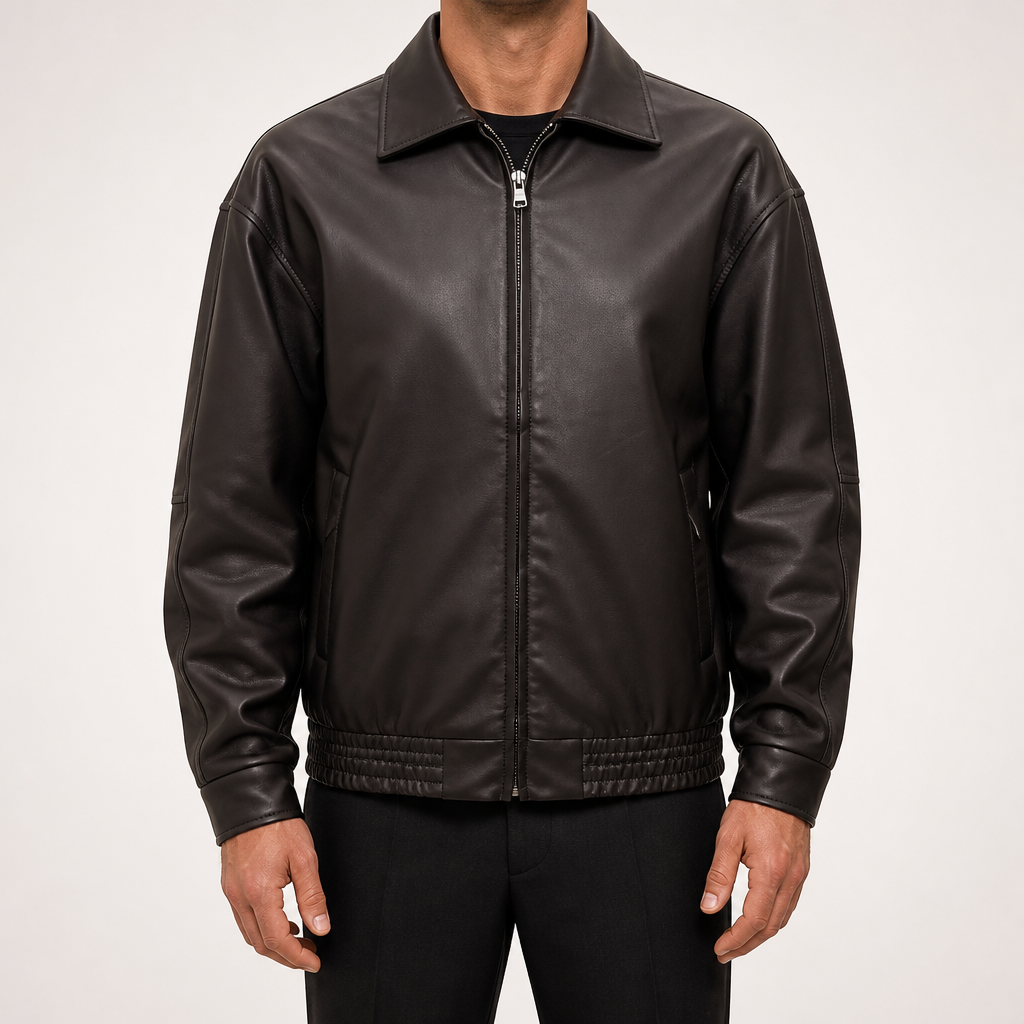 Corbin | Mens Faux Leather Jacket Biker Motorcycle Street Coat, Black