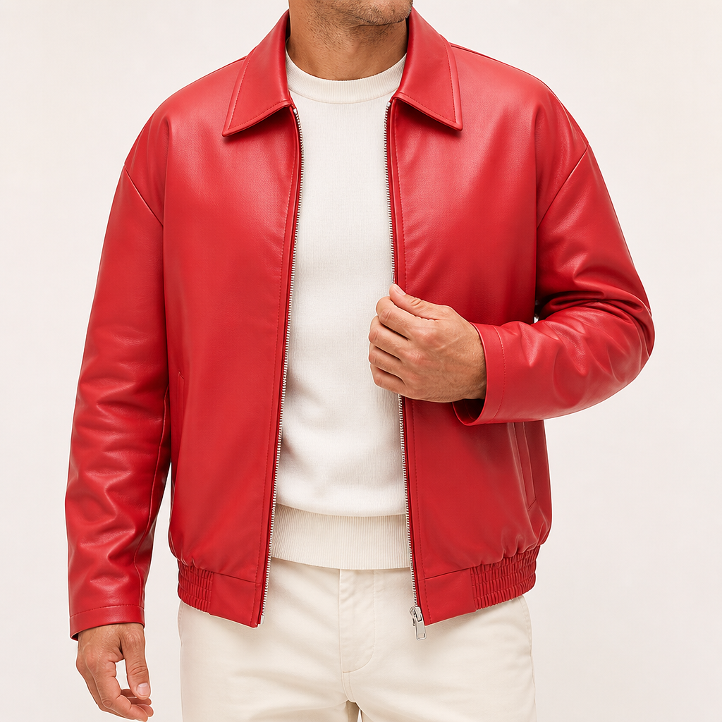 Corbin | Mens Faux Leather Jacket Biker Motorcycle Street Coat, Red