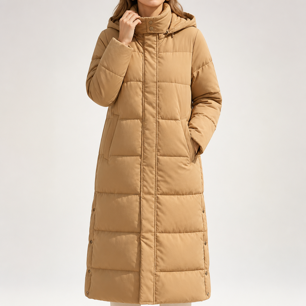 Cordelia | Womens Padded Coat Longline Cotton Quilted Winter Coat, Brown