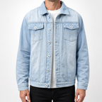 Cormac | Mens Fleece Lined Denim Jean Casual Jacket, Light Blue 2