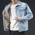Cormac | Mens Fleece Lined Denim Jacket - Light Blue Fleece Lined