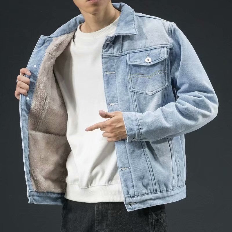 Cormac | Mens Fleece Lined Denim Jacket - Light Blue Fleece Lined
