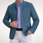 Cormac | Mens Suede Suit Casual Mid Length Smart Jacket, Blue