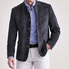 Cormac | Mens Suede Suit Casual Mid Length Smart Jacket, Dark Grey