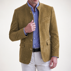 Cormac | Mens Suede Suit Casual Mid Length Smart Jacket, Khaki
