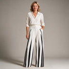 Cosima | Womens Wide Leg Trousers High Waisted Striped Dress Palazzo Pants - Black