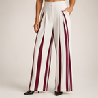 Cosima | Womens Wide Leg Trousers High Waisted Striped Dress Palazzo Pants, Burgundy
