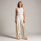 Cosima | Womens Wide Leg Trousers High Waisted Striped Dress Palazzo Pants - Gold