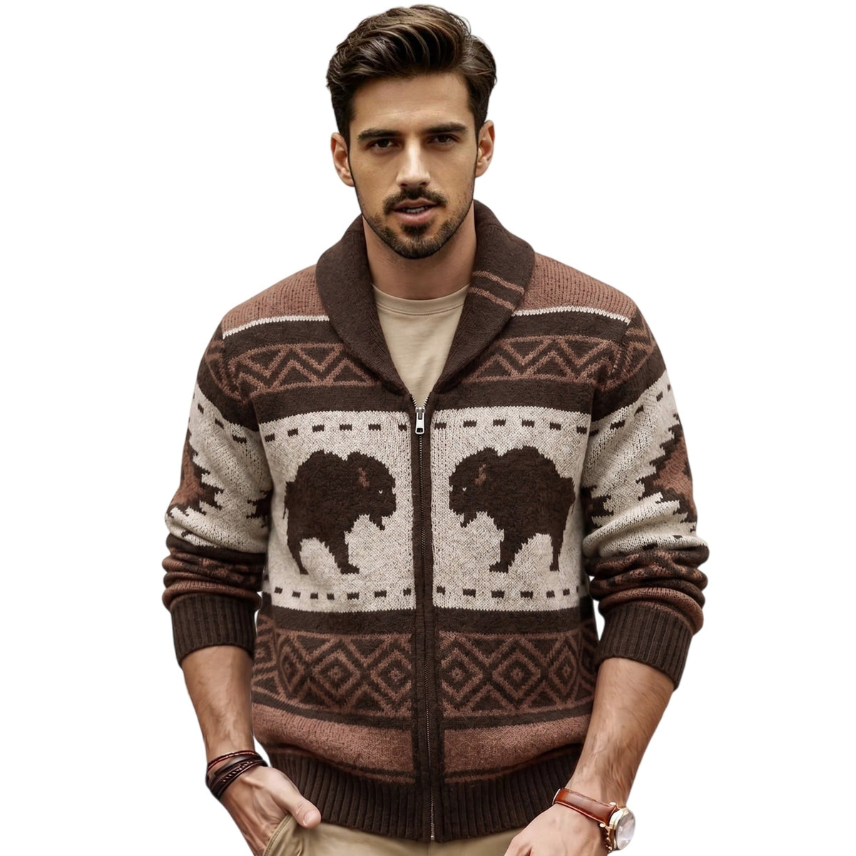 Cullen | Mens Jacquard Knit Button Up Cardigan Sweater