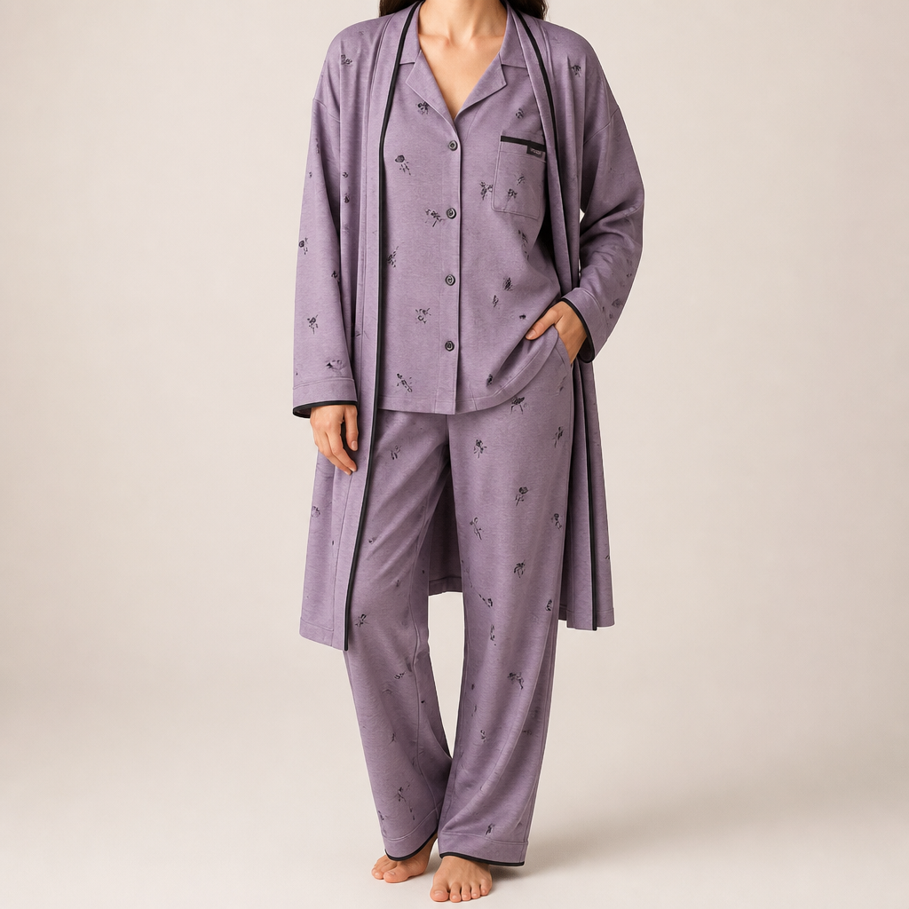 Cynthia | Womens Cotton Long Sleeve Loungewear Pajama Set, Purple