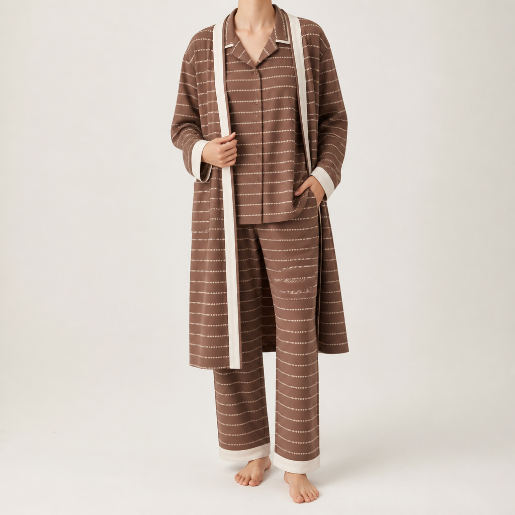 Cynthia | Womens Cotton Long Sleeve Loungewear Pajama Set, Chestnut Brown