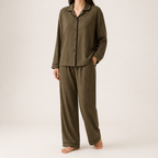 Cynthia | Womens Cotton Long Sleeve Loungewear Pajama Set, Olive