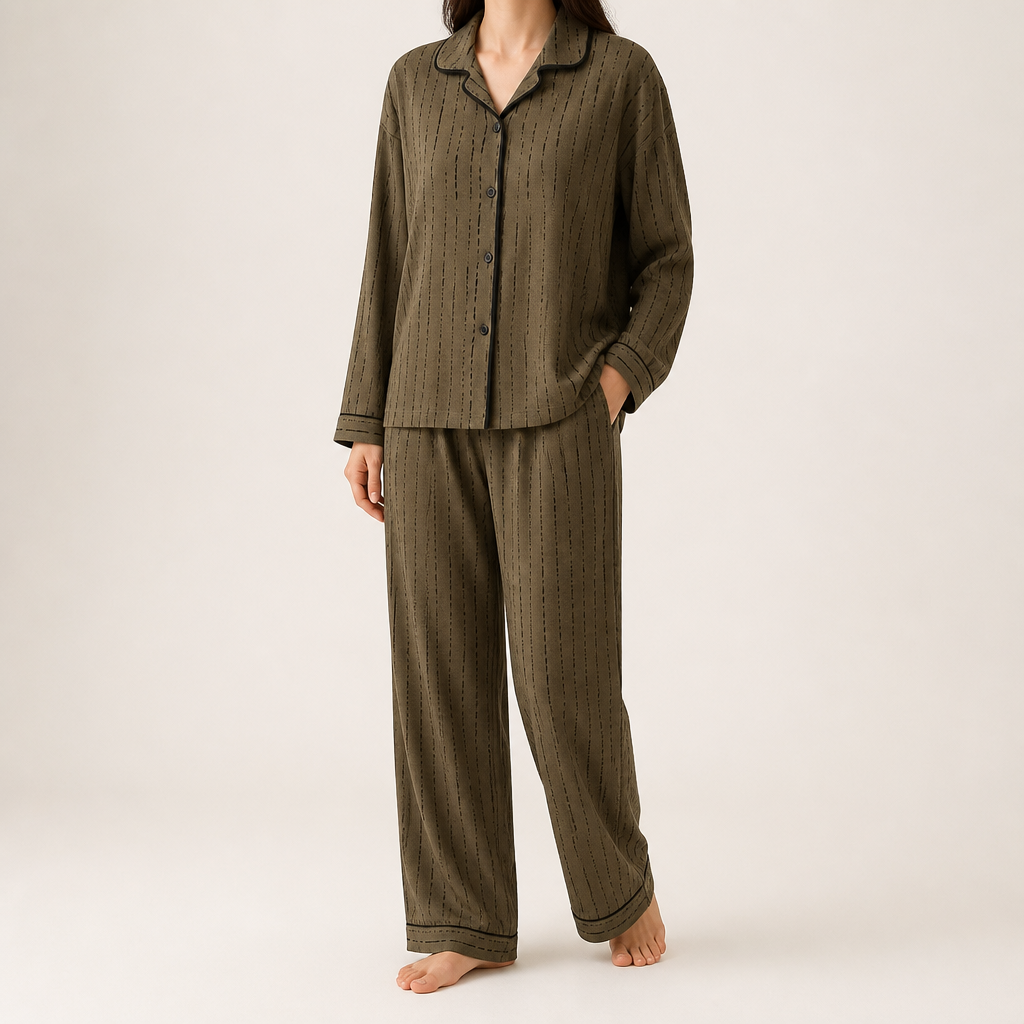 Cynthia | Womens Cotton Long Sleeve Loungewear Pajama Set, Olive