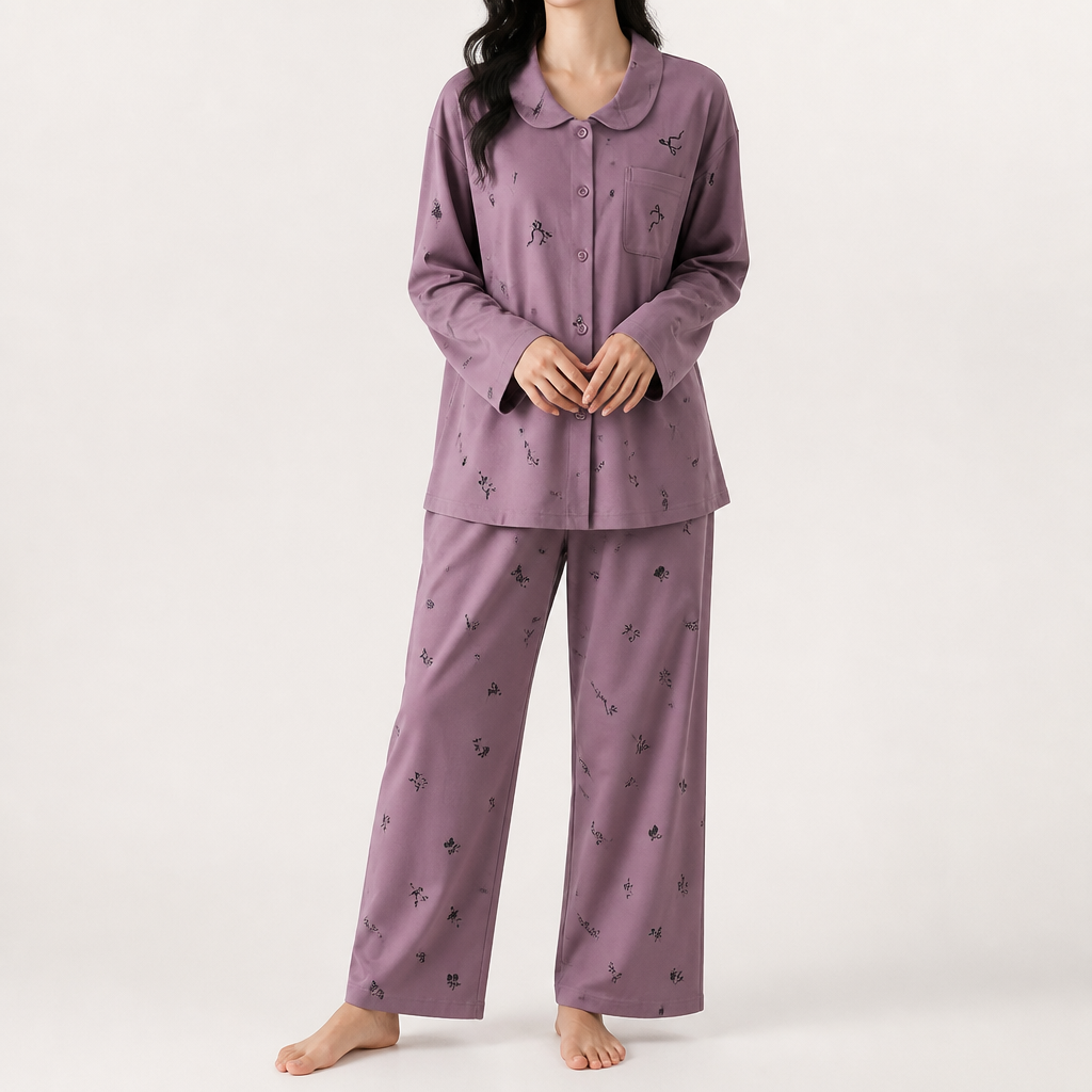 Cynthia | Womens Cotton Long Sleeve Loungewear Pajama Set, Lilac