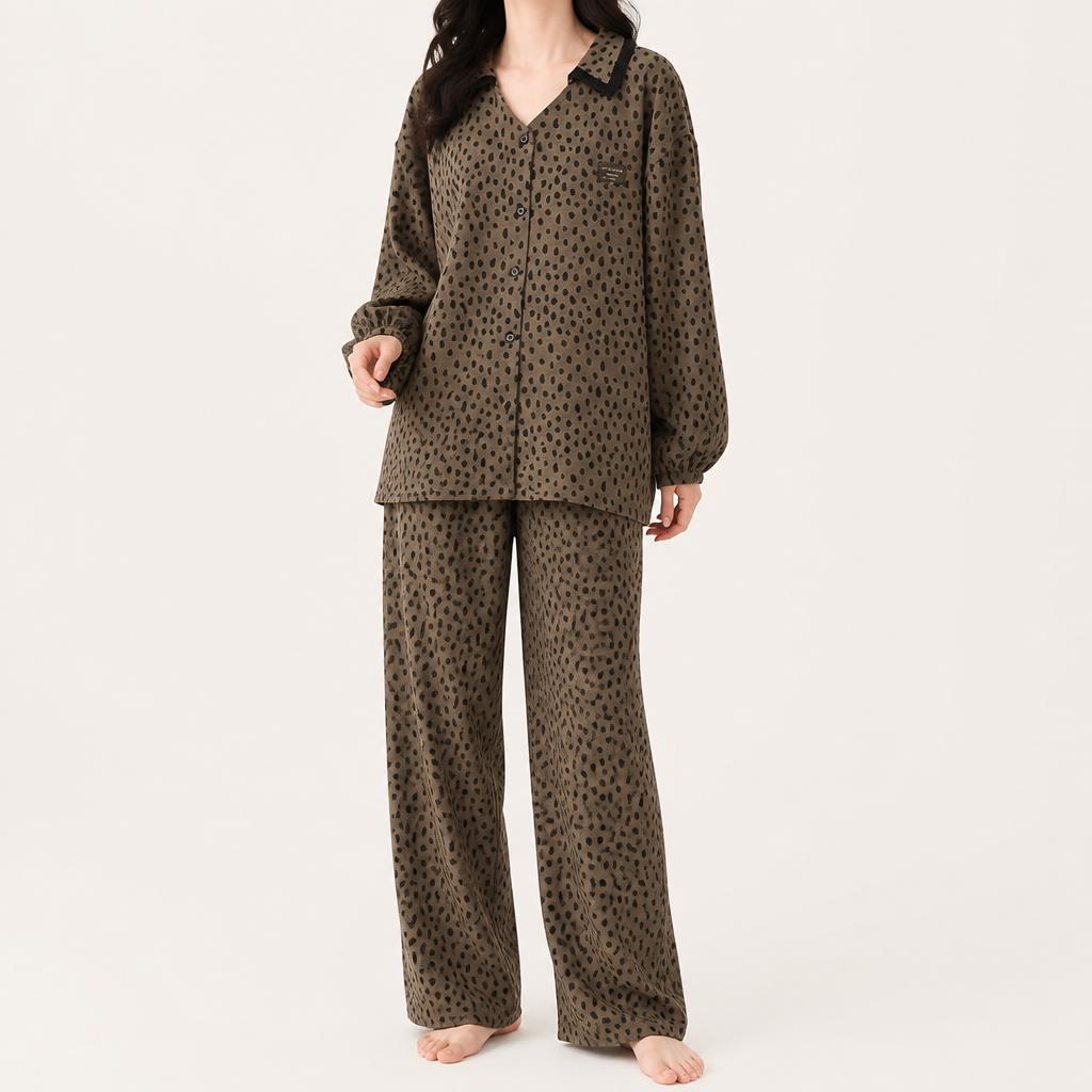 Cynthia | Womens Cotton Long Sleeve Loungewear Pajama Set, Coffee Brown