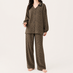 Cynthia | Womens Cotton Long Sleeve Loungewear Pajama Set, Coffee Brown
