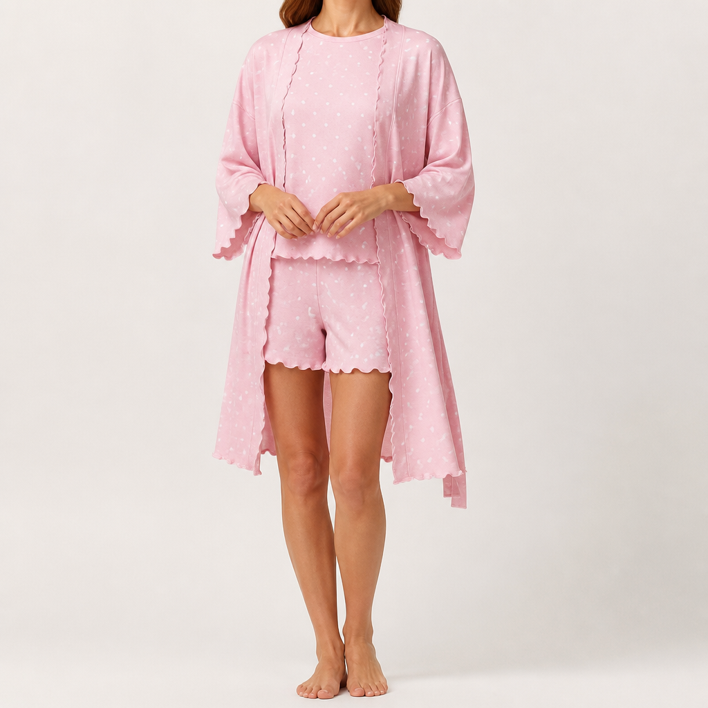 Dahlia | Womens Pointelle Heart Short Sleeve Shorts Pajama Set, Pink