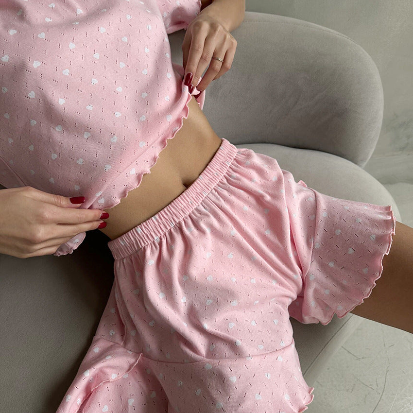 Dahlia | Womens Pointelle Heart Short Sleeve Shorts Pajama Set