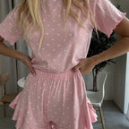 Dahlia | Womens Pointelle Heart Short Sleeve Shorts Pajama Set