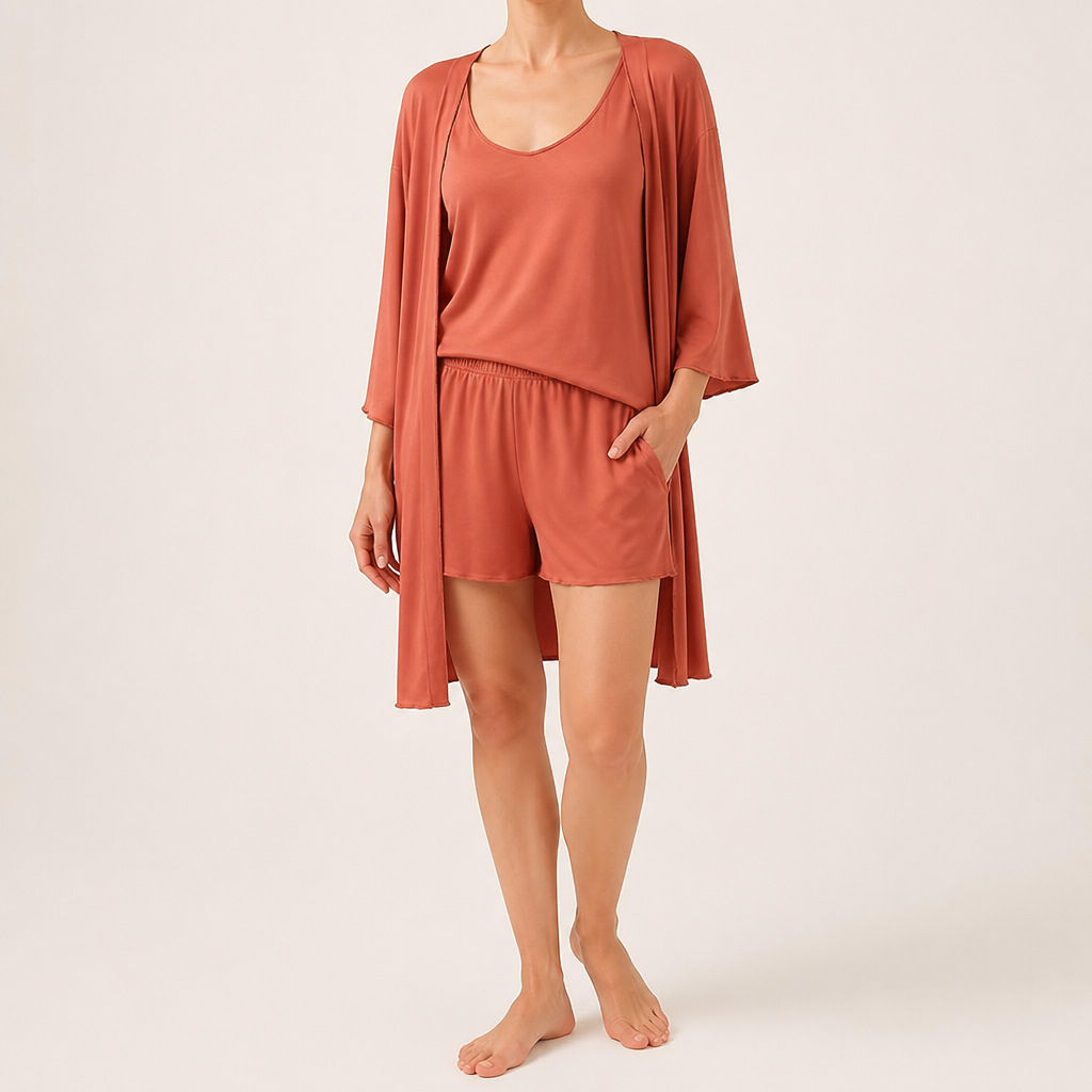 Daisy | Womens Short Sleeve Summer Shorts Pajama Set, Orange