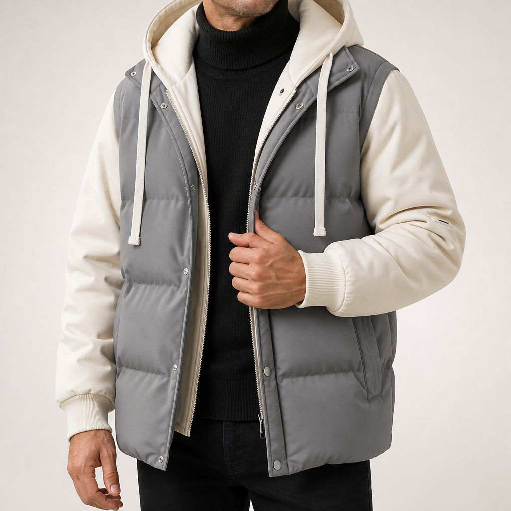 Dan | Mens Puffer Jacket Hooded Winter Padded Warm Workwear Coat, Grey
