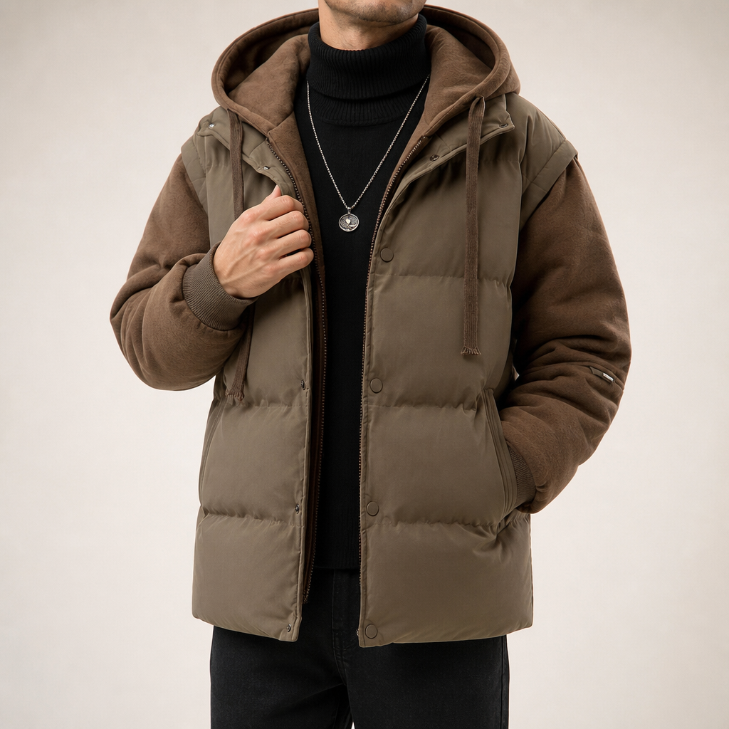 Dan | Mens Puffer Jacket Hooded Winter Padded Warm Workwear Coat, Brown