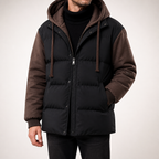 Dan | Mens Puffer Jacket Hooded Winter Padded Warm Workwear Coat, Dark Brown