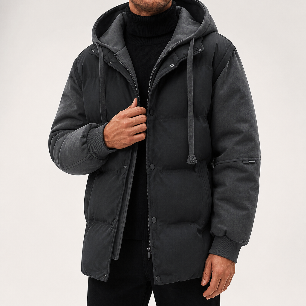 Dan | Mens Puffer Jacket Hooded Winter Padded Warm Workwear Coat, Charcoal Grey