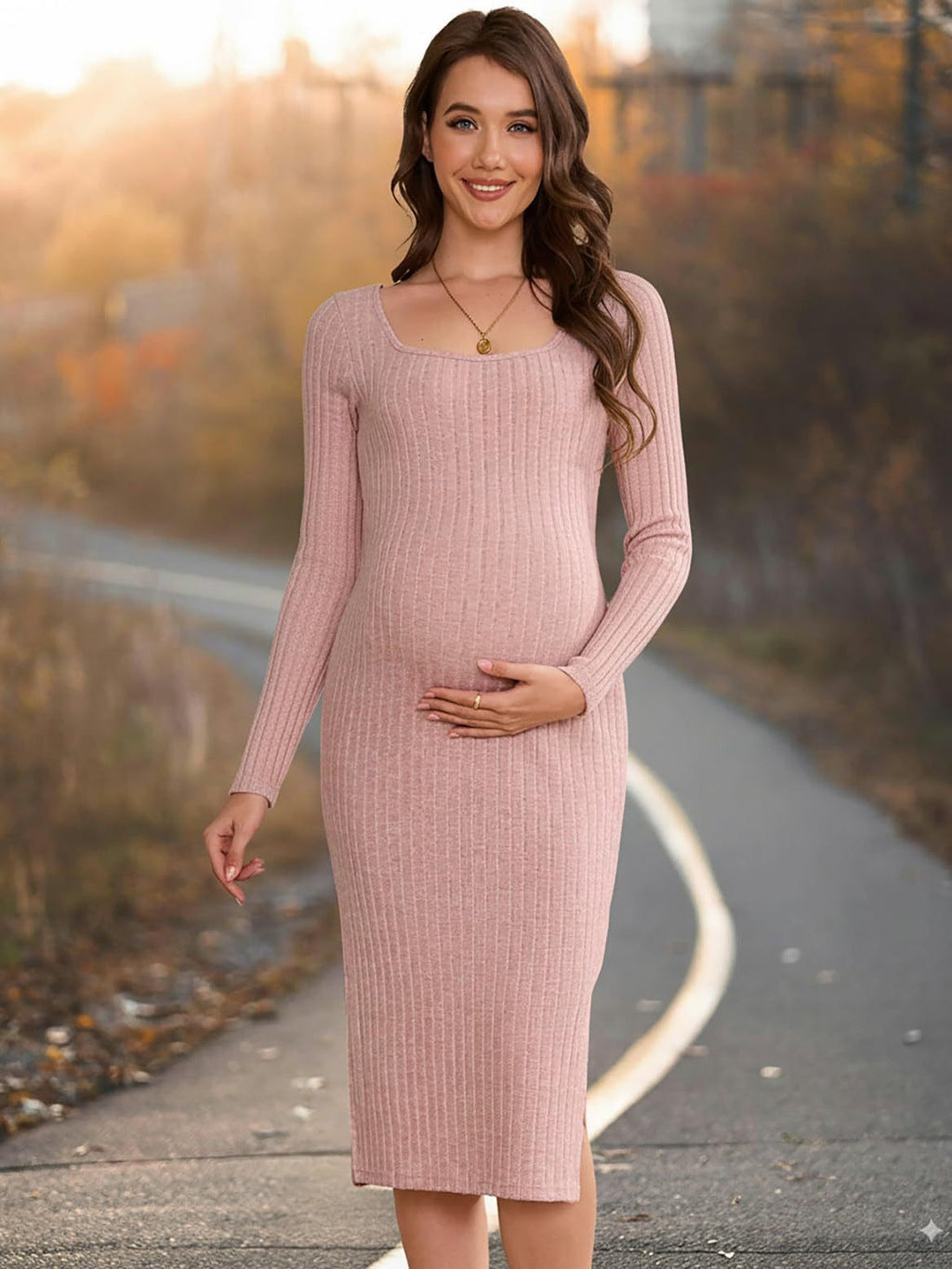 Danielle | Womens Maternity Ribbed Knit Long Sleeve Sweater Dress