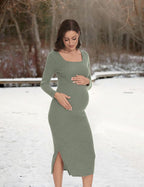 Danielle | Womens Maternity Ribbed Knit Long Sleeve Sweater Dress